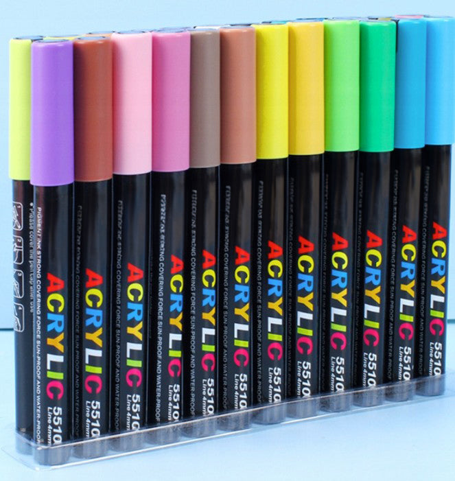 Set 24 de markere cu vopsea acrilica, Zola, varf 4 mm, rezistente la apa, pentru pictura pe hartie, panza, piatra, sticla, lemn, textile si ceramica, uscare rapida, multicolore Set 24 de markere cu vopsea acrilica, Zola, varf 4 mm, rezistente la apa, pentru pictura pe hartie, panza, piatra, sticla, lemn, textile si ceramica, uscare rapida, multicolore